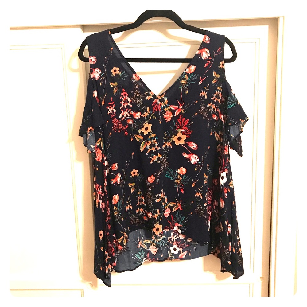 floral cold shoulder rayon blouse XL